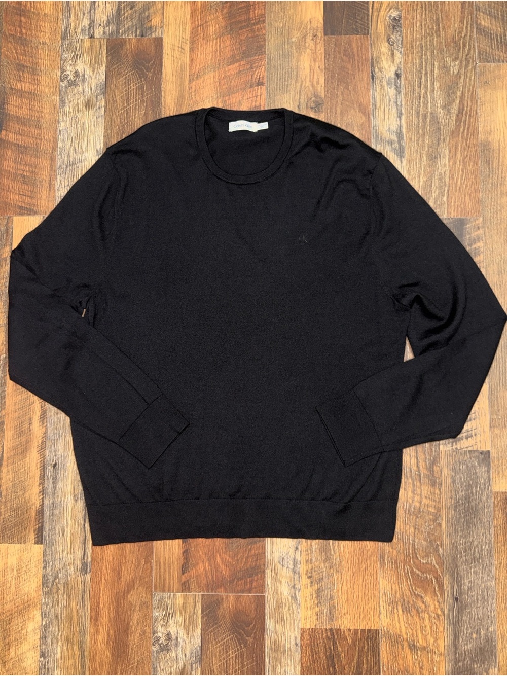 Calvin Klein Men’s XXL Black Wool Blend Crewneck Sweater Tonal CK Logo